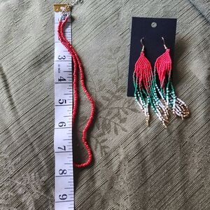Handmade seed bead fringe earrings and a matching single-strand seed bead neckla